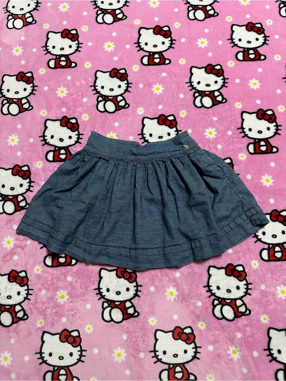 Abercrombie & Fitch Denim-Look Pleated Skirt in Light Blue